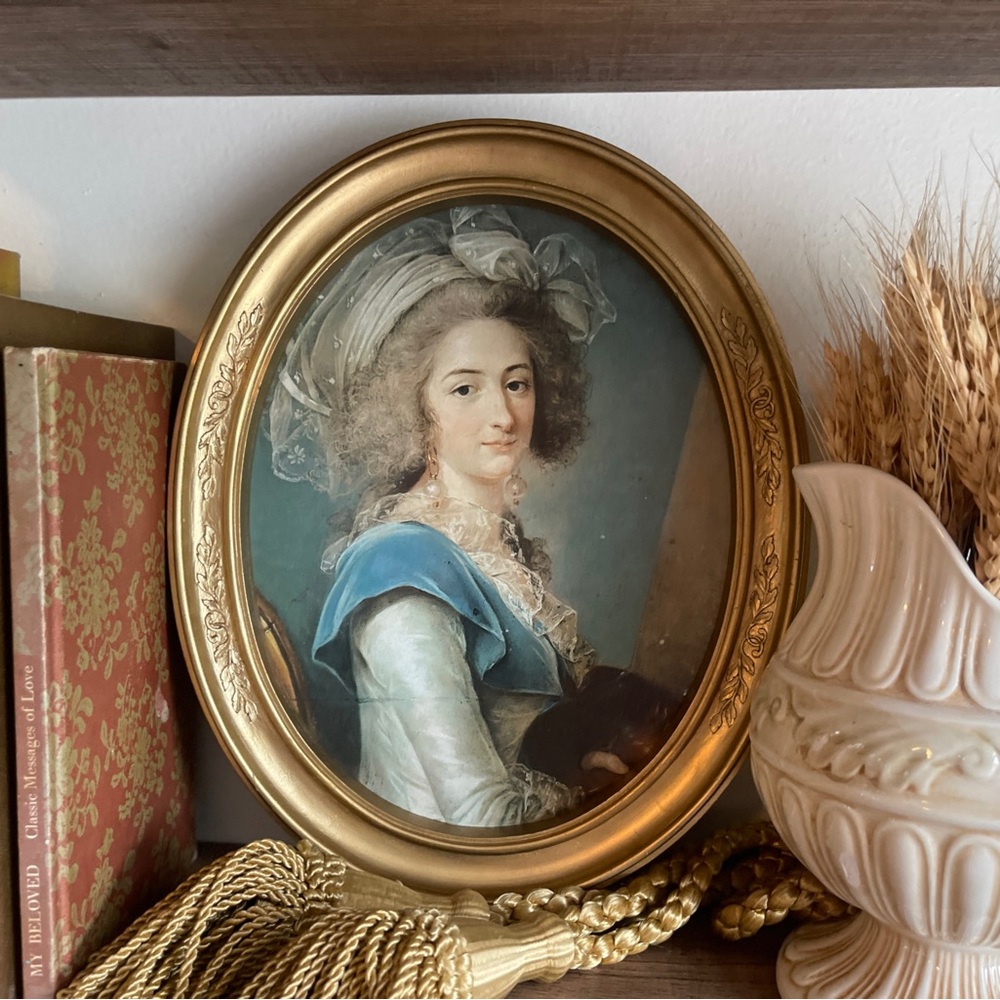 Vintage art print in gold oval frame of Adelaide Labille-Guiard..